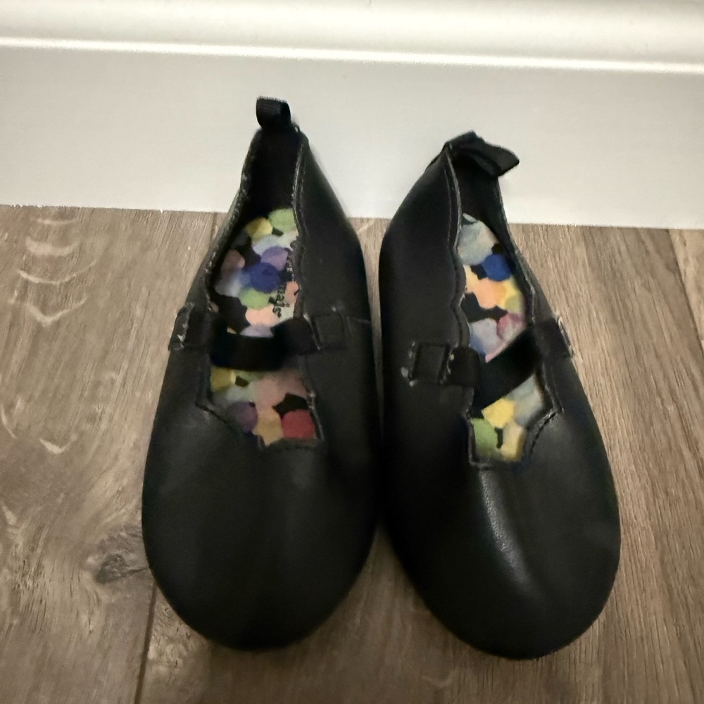 Girls Black Mary Jane Ballet Flats with Floral Insole